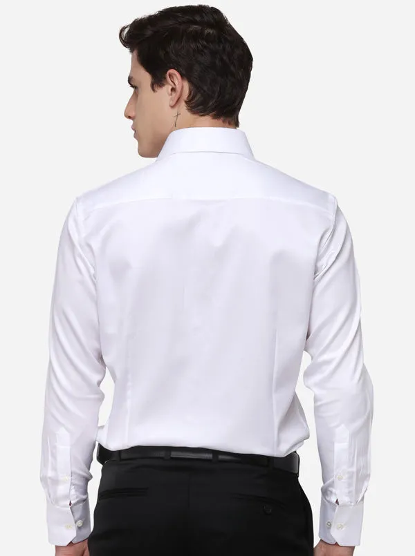 White Self Textured Regular Fit Formal Shirt | JadeBlue