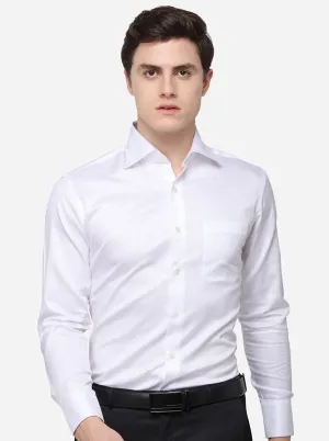 White Self Textured Regular Fit Formal Shirt | JadeBlue